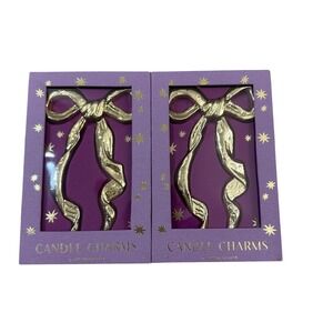 Anthropologie Gold Bow Candle Charms Set‎ of 2 Ribbon Pin Decor New in Box